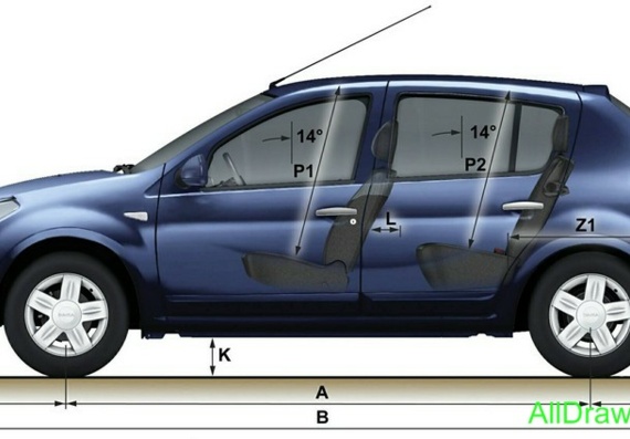 Dacia Sandero (2008) (Dachia Sandero (2008)) are drawings of the car